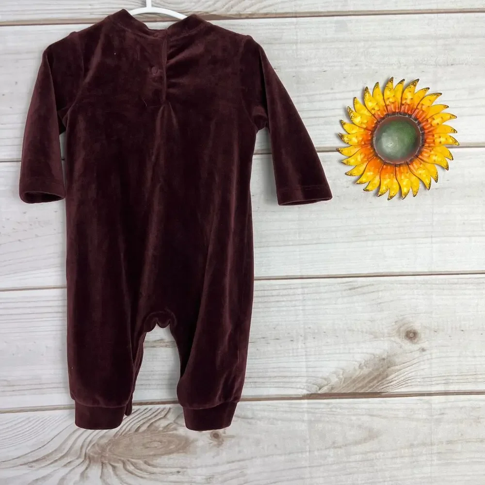 Gymboree Baby Girls Burgundy Velvet Ruffle Long Sleeve Romper 3-6 Months - Picture 2 of 3